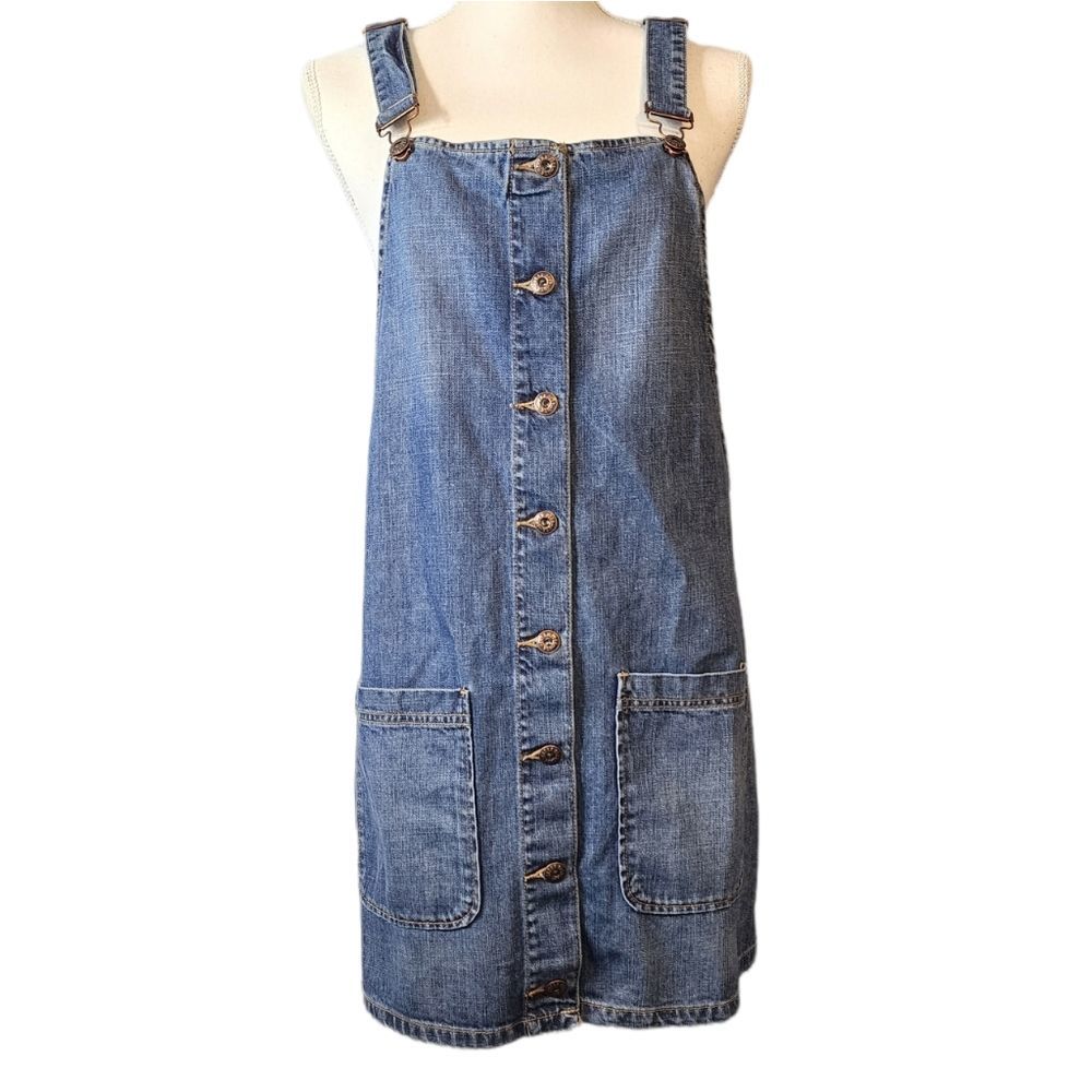 Sneak Peek Denim Button Front Jumper Dress Pockets M